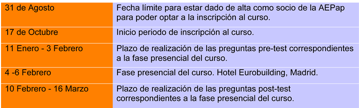 Calendario fase presencial